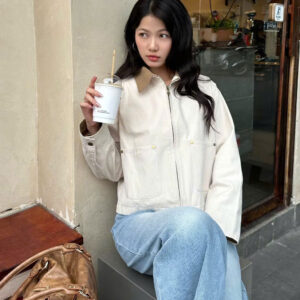 Áo Khoác Canvas Dáng Ngắn Áo Khoác Phối Cổ Nhung Tăm Basic Unisex Nam Nữ