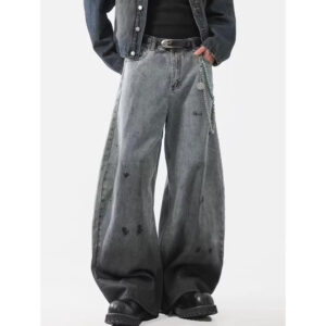 Quần Jean Ống Bí Nhuộm Gấu GODMOTHER Quần Jean Ống Rộng Retro Nhuộm Gấu Phong Cách Unisex Cá Tính